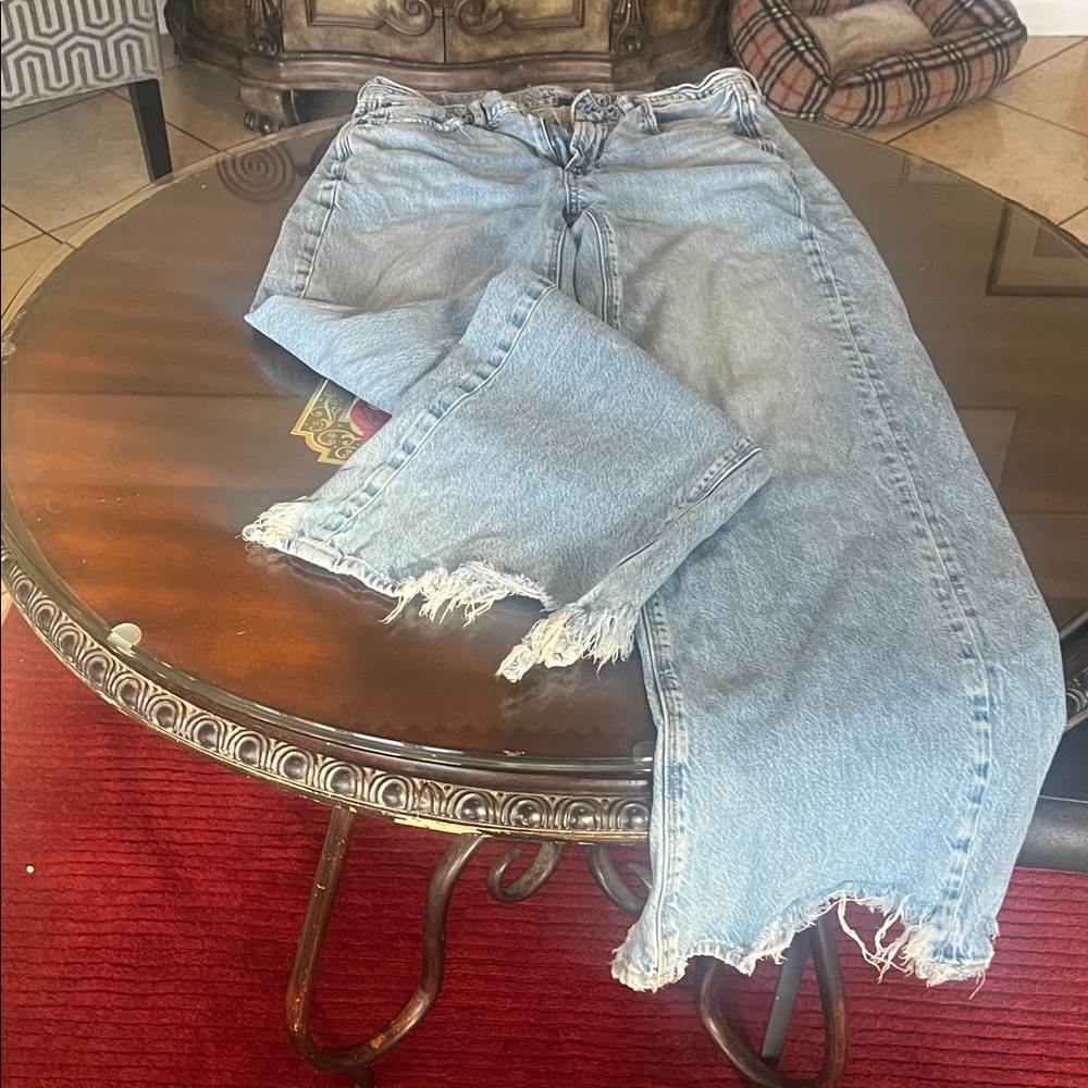 American Eagle Outfitters Light Blue Frayed Straight Leg Jeans